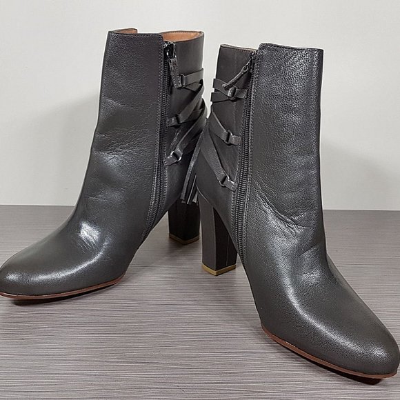 Halogen 'Sadee' Lace-Up Almond Toe Bootie, Grey Leather, Womens Size 9.5 M - Picture 4 of 11